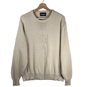 Vtg Hogan Mens XL Tan Crew‎ Neck Sweater Golf Golfer Graphic Knit Made in USA